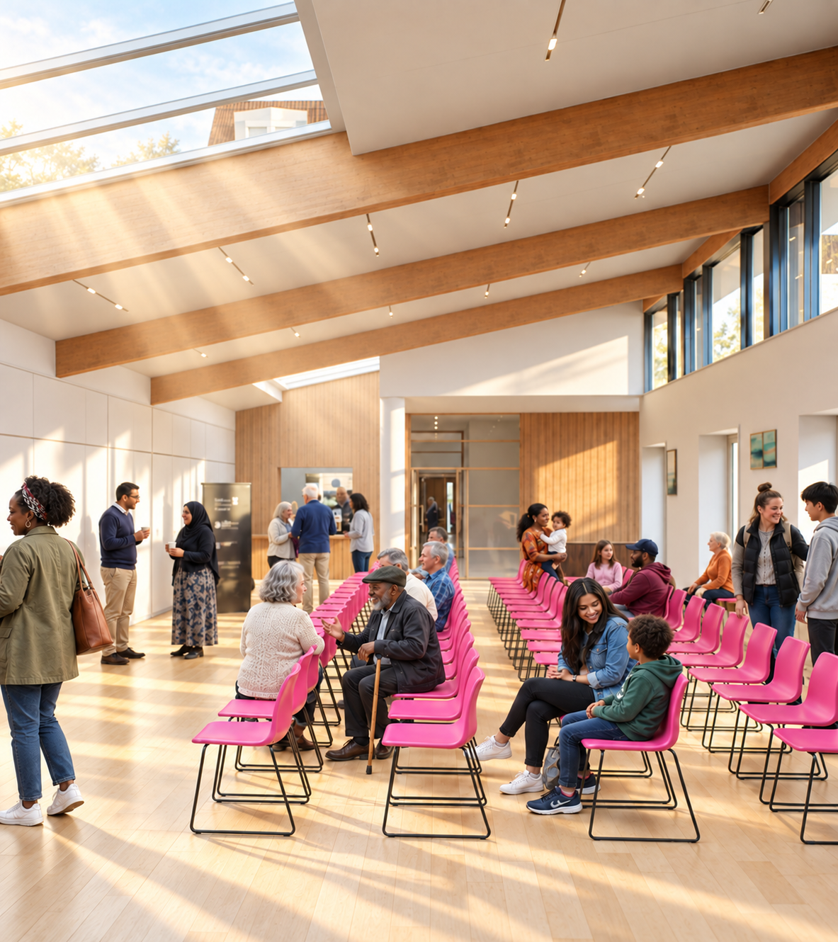 Proposed bright community hall welcoming a diverse, multigenerational community